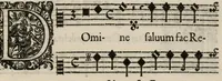 An illustration from Aeternae Henrici magni, gallorum, navarrorumque Regis potentissimi, ac Clementissimi memoriae. Et Ludovici justi : eius filii. Gallorum, navarrorumque Regis christianissimi, atque inuictissimi. Nicolaus Formé, regiae musicae praefectus. Missam hanc duobus choris ac quatuor voc. compositam, vovet et consecrat. Primus chorus. Tenor. (1638)