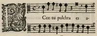 An illustration from Aeternae Henrici magni, gallorum, navarrorumque Regis potentissimi, ac Clementissimi memoriae. Et Ludovici justi : eius filii. Gallorum, navarrorumque Regis christianissimi, atque inuictissimi. Nicolaus Formé, regiae musicae praefectus. Missam hanc duobus choris ac quatuor voc. compositam, vovet et consecrat. Primus chorus. Tenor. (1638)
