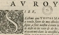 An illustration from Aeternae Henrici magni, gallorum, navarrorumque Regis potentissimi, ac Clementissimi memoriae. Et Ludovici justi : eius filii. Gallorum, navarrorumque Regis christianissimi, atque inuictissimi. Nicolaus Formé, regiae musicae praefectus. Missam hanc duobus choris ac quatuor voc. compositam, vovet et consecrat. Primus chorus. Tenor. (1638)