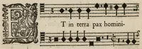 An illustration from Aeternae Henrici magni, gallorum, navarrorumque Regis potentissimi, ac Clementissimi memoriae. Et Ludovici justi : eius filii. Gallorum, navarrorumque Regis christianissimi, atque inuictissimi. Nicolaus Formé, regiae musicae praefectus. Missam hanc duobus choris ac quatuor voc. compositam, vovet et consecrat. Primus chorus. Bassus. (1638)