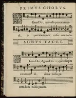 An illustration from Aeternae Henrici magni, gallorum, navarrorumque Regis potentissimi, ac Clementissimi memoriae. Et Ludovici justi : eius filii. Gallorum, navarrorumque Regis christianissimi, atque inuictissimi. Nicolaus Formé, regiae musicae praefectus. Missam hanc duobus choris ac quatuor voc. compositam, vovet et consecrat. Primus chorus. Bassus. (1638)
