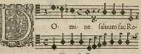 An illustration from Aeternae Henrici magni, gallorum, navarrorumque Regis potentissimi, ac Clementissimi memoriae. Et Ludovici justi : eius filii. Gallorum, navarrorumque Regis christianissimi, atque inuictissimi. Nicolaus Formé, regiae musicae praefectus. Missam hanc duobus choris ac quatuor voc. compositam, vovet et consecrat. Primus chorus. Bassus. (1638)