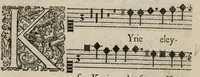An illustration from Aeternae Henrici magni, gallorum, navarrorumque Regis potentissimi, ac Clementissimi memoriae. Et Ludovici justi : eius filii. Gallorum, navarrorumque Regis christianissimi, atque inuictissimi. Nicolaus Formé, regiae musicae praefectus. Missam hanc duobus choris ac quatuor voc. compositam, vovet et consecrat. Secundus chorus. Superius. (1638)