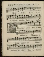 Picture 4 of 9 from Aeternae Henrici magni, gallorum, navarrorumque Regis potentissimi, ac Clementissimi memoriae. Et Ludovici justi : eius filii. Gallorum, navarrorumque Regis christianissimi, atque inuictissimi. Nicolaus Formé, regiae musicae praefectus. Missam hanc duobus choris ac quatuor voc. compositam, vovet et consecrat. Secundus chorus. Superius. (1638), leaf 11