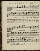 Picture 7 of 9 from Aeternae Henrici magni, gallorum, navarrorumque Regis potentissimi, ac Clementissimi memoriae. Et Ludovici justi : eius filii. Gallorum, navarrorumque Regis christianissimi, atque inuictissimi. Nicolaus Formé, regiae musicae praefectus. Missam hanc duobus choris ac quatuor voc. compositam, vovet et consecrat. Secundus chorus. Superius. (1638), leaf 15