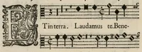An illustration from Aeternae Henrici magni, gallorum, navarrorumque Regis potentissimi, ac Clementissimi memoriae. Et Ludovici justi : eius filii. Gallorum, navarrorumque Regis christianissimi, atque inuictissimi. Nicolaus Formé, regiae musicae praefectus. Missam hanc duobus choris ac quatuor voc. compositam, vovet et consecrat. Secundus chorus. Contra. (1638)
