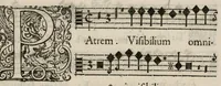 An illustration from Aeternae Henrici magni, gallorum, navarrorumque Regis potentissimi, ac Clementissimi memoriae. Et Ludovici justi : eius filii. Gallorum, navarrorumque Regis christianissimi, atque inuictissimi. Nicolaus Formé, regiae musicae praefectus. Missam hanc duobus choris ac quatuor voc. compositam, vovet et consecrat. Secundus chorus. Contra. (1638)