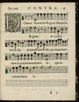 Picture 8 of 8 from Aeternae Henrici magni, gallorum, navarrorumque Regis potentissimi, ac Clementissimi memoriae. Et Ludovici justi : eius filii. Gallorum, navarrorumque Regis christianissimi, atque inuictissimi. Nicolaus Formé, regiae musicae praefectus. Missam hanc duobus choris ac quatuor voc. compositam, vovet et consecrat. Secundus chorus. Contra. (1638), leaf 20