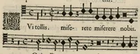 An illustration from Aeternae Henrici magni, gallorum, navarrorumque Regis potentissimi, ac Clementissimi memoriae. Et Ludovici justi : eius filii. Gallorum, navarrorumque Regis christianissimi, atque inuictissimi. Nicolaus Formé, regiae musicae praefectus. Missam hanc duobus choris ac quatuor voc. compositam, vovet et consecrat. Secundus chorus. Tenor. (1638)