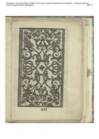 An illustration from Opera noua uniuersal intitulata corona di racammi: Doue le venerande donnefanciulle trouaran[n]o di varie opere p[er] fare colari di camisiolatorniamenti di letti e[n]temelle di cuscini boccasini, schufioni, cord[e]lli di piu sorte, et molte opere p[er] reccam[m]atorip[er] dipintorep[er] oreuesi de le quale operevero esempli ciascuno le potra pore in opera seco[n]do el suo bisogno. (1530)