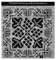 Picture 14 of 17 from Les singvliers et novveavx pourtraicts, du seigneur Federic Vinciolo Venitien, pour toutes sortes d'ouurages de lingerie. Dediela Royne: Derechef et povr la cinquiesme fois augmentez, outre le reseau premierle point couppé lacis de plusieurs beaux differents pourtraits de reseau de point compté, auec le nombre des mailles, choses non encore veuë ny inuentee (1588), leaf 63