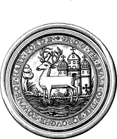 An illustration from The Visitations of Hertfordshire: Made by Robert Cooke, Esq., Clarencieux, in 1572, and Sir Richard St. George, Kt., Clarencieux, in 1634 with Hertfordshire Pedigrees from Harleian Mss. 6147 and 1546; edited by Walter C. Metcalfe (1886)