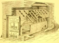 An illustration from Warming and ventilation for public buildings, schools, halls, stores, dwellings, etc., etc. : with a description of the Hess "pure air" furnaces, heaters, cooking stoves, ovens, fire-places; &c. : manufactured by the Hess Stove Works, Geo. H. Hess Co'y, proprietors ... (1887)