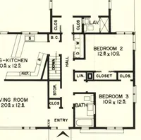 An illustration from 12 family planned homes: unusual plans for modern living, 3 and 4 bedrooms (1961)