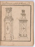 Picture 5 of 10 from Modell- und Masterbuch für Bau- und Möbel-Tischler : Enthaltend eine reichhaltige Sammlung geschmackvoller Abbildungen aller in der bürgerlichen und schönen Baukunst vorkommenden Gegenstände, als: Thüren, Fenster, Fensterladen, Thore, Treppen in Grund - und Profilrisssen, sowie der neuesten, elegantesten Londoner, Pariser, Wiener und Berliner Möbeln mit Grund-, Auf- und Profilrissen, besonders Secretairs oder Schreibschränke, Eck-, Porzellan-, Glas-, Wäsch- und Kleiderschränke, Commoden, Sopha's, alle Arten Stühle und Tische, Spiegel, Trumeaux, Consoles, Bettsponden, Wiegen, Waschtische, Uhrgehäuse etc. und aller übrigen Gegenstände, welche bei der Tischlerprofession vorkommen / Herausgegeben von Marius Wolfer (1829), leaf 150