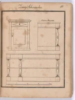 Picture 6 of 10 from Modell- und Masterbuch für Bau- und Möbel-Tischler : Enthaltend eine reichhaltige Sammlung geschmackvoller Abbildungen aller in der bürgerlichen und schönen Baukunst vorkommenden Gegenstände, als: Thüren, Fenster, Fensterladen, Thore, Treppen in Grund - und Profilrisssen, sowie der neuesten, elegantesten Londoner, Pariser, Wiener und Berliner Möbeln mit Grund-, Auf- und Profilrissen, besonders Secretairs oder Schreibschränke, Eck-, Porzellan-, Glas-, Wäsch- und Kleiderschränke, Commoden, Sopha's, alle Arten Stühle und Tische, Spiegel, Trumeaux, Consoles, Bettsponden, Wiegen, Waschtische, Uhrgehäuse etc. und aller übrigen Gegenstände, welche bei der Tischlerprofession vorkommen / Herausgegeben von Marius Wolfer (1829), leaf 178