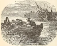 An illustration from Aboard the Mavis : it is told in this book how five boys and five girls cruise in the schooner "Mavis" about the east end of Long Island, and how, in (1880)