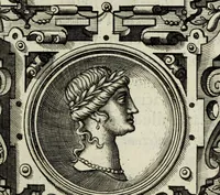 An illustration from Abrahami Ortelii, cosmographi et geographi regii, Deorum dearumque capita, ex antiquis numismatibus collecta (1683)