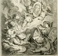 An illustration from Abrégé de la vie des plus fameux peintres, avec leurs portraits gravés en taille-douce, les indications de leurs principaux ouvrages, quelques réflexions sur leurs caractères, et la maniere de connoître les desseins et les tableaux des grands maîtres (1762)