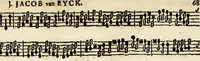 Picture 56 of 87 from [A composite music volume : containing Der Fluyten Lust-Hof, vol Psalmen, Paduanen, Allemanden, Couranten, Balletten, Airs, &c. konstigh en lieflik gefigureert, met veel veranderingen and 'T uitnemed kabinet, vol Pavanen, Almanden, Sarbanden, Couranten, Balletten, Intraden, Airs, &c. en de nieuwste voizen, om met 2 en 3 fioolen, of ander speel-tuigh te gebruiken] (1649), leaf 154