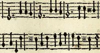 An illustration from [A composite music volume : containing Der Fluyten Lust-Hof, vol Psalmen, Paduanen, Allemanden, Couranten, Balletten, Airs, &c. konstigh en lieflik gefigureert, met veel veranderingen and 'T uitnemed kabinet, vol Pavanen, Almanden, Sarbanden, Couranten, Balletten, Intraden, Airs, &c. en de nieuwste voizen, om met 2 en 3 fioolen, of ander speel-tuigh te gebruiken] (1649)