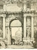 An illustration from Acquafortisti italiani; reccolta di acqueforti, acquetine, puntesecche, maniera nera, di 150 artisti. Acquafortistes italiens; recueil de eauxfortes, acqua-tintas, pointes-sèches, façon noire, de 150 artistes (1922)