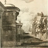 An illustration from Acquafortisti italiani; reccolta di acqueforti, acquetine, puntesecche, maniera nera, di 150 artisti. Acquafortistes italiens; recueil de eauxfortes, acqua-tintas, pointes-sèches, façon noire, de 150 artistes (1922)