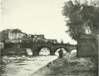 An illustration from Acquafortisti italiani; reccolta di acqueforti, acquetine, puntesecche, maniera nera, di 150 artisti. Acquafortistes italiens; recueil de eauxfortes, acqua-tintas, pointes-sèches, façon noire, de 150 artistes (1922)