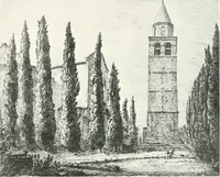 An illustration from Acquafortisti italiani; reccolta di acqueforti, acquetine, puntesecche, maniera nera, di 150 artisti. Acquafortistes italiens; recueil de eauxfortes, acqua-tintas, pointes-sèches, façon noire, de 150 artistes (1922)
