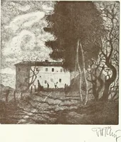 An illustration from Acquafortisti italiani; reccolta di acqueforti, acquetine, puntesecche, maniera nera, di 150 artisti. Acquafortistes italiens; recueil de eauxfortes, acqua-tintas, pointes-sèches, façon noire, de 150 artistes (1922)