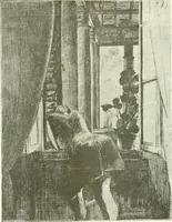 An illustration from Acquafortisti italiani; reccolta di acqueforti, acquetine, puntesecche, maniera nera, di 150 artisti. Acquafortistes italiens; recueil de eauxfortes, acqua-tintas, pointes-sèches, façon noire, de 150 artistes (1922)