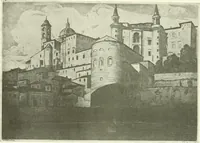 An illustration from Acquafortisti italiani; reccolta di acqueforti, acquetine, puntesecche, maniera nera, di 150 artisti. Acquafortistes italiens; recueil de eauxfortes, acqua-tintas, pointes-sèches, façon noire, de 150 artistes (1922)