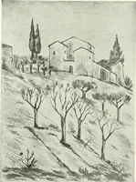 An illustration from Acquafortisti italiani; reccolta di acqueforti, acquetine, puntesecche, maniera nera, di 150 artisti. Acquafortistes italiens; recueil de eauxfortes, acqua-tintas, pointes-sèches, façon noire, de 150 artistes (1922)