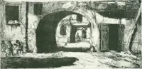 An illustration from Acquafortisti italiani; reccolta di acqueforti, acquetine, puntesecche, maniera nera, di 150 artisti. Acquafortistes italiens; recueil de eauxfortes, acqua-tintas, pointes-sèches, façon noire, de 150 artistes (1922)