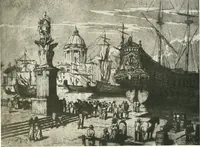 An illustration from Acquafortisti italiani; reccolta di acqueforti, acquetine, puntesecche, maniera nera, di 150 artisti. Acquafortistes italiens; recueil de eauxfortes, acqua-tintas, pointes-sèches, façon noire, de 150 artistes (1922)