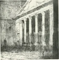 An illustration from Acquafortisti italiani; reccolta di acqueforti, acquetine, puntesecche, maniera nera, di 150 artisti. Acquafortistes italiens; recueil de eauxfortes, acqua-tintas, pointes-sèches, façon noire, de 150 artistes (1922)