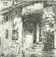 An illustration from Acquafortisti italiani; reccolta di acqueforti, acquetine, puntesecche, maniera nera, di 150 artisti. Acquafortistes italiens; recueil de eauxfortes, acqua-tintas, pointes-sèches, façon noire, de 150 artistes (1922)