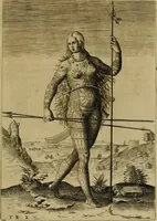 An illustration from Admiranda narratio fida tamen, de commodis et incolarvm ritibvs Virginiæ : nvper admodvm ab Anglis, qvi à Dn. Richardo Greinvile equestris ordinis viro eò in coloniam anno M.D. LXXXV. dedvcti svnt inventæ, svmtus faciente Dn. VValtero Raleigh equestris ordinis viro fodinarv stanni præfecto ex avctoritate serenissimæ reginæ Angliæ (1590)