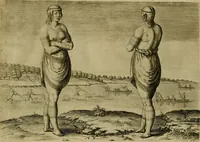 An illustration from Admiranda narratio fida tamen, de commodis et incolarvm ritibvs Virginiæ : nvper admodvm ab Anglis, qvi à Dn. Richardo Greinvile equestris ordinis viro eò in coloniam anno M.D. LXXXV. dedvcti svnt inventæ, svmtus faciente Dn. VValtero Raleigh equestris ordinis viro fodinarv stanni præfecto ex avctoritate serenissimæ reginæ Angliæ (1590)