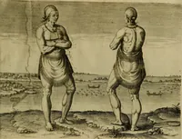 An illustration from Admiranda narratio fida tamen, de commodis et incolarvm ritibvs Virginiæ : nvper admodvm ab Anglis, qvi à Dn. Richardo Greinvile equestris ordinis viro eò in coloniam anno M.D. LXXXV. dedvcti svnt inventæ, svmtus faciente Dn. VValtero Raleigh equestris ordinis viro fodinarv stanni præfecto ex avctoritate serenissimæ reginæ Angliæ (1590)