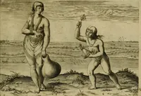 An illustration from Admiranda narratio fida tamen, de commodis et incolarvm ritibvs Virginiæ : nvper admodvm ab Anglis, qvi à Dn. Richardo Greinvile equestris ordinis viro eò in coloniam anno M.D. LXXXV. dedvcti svnt inventæ, svmtus faciente Dn. VValtero Raleigh equestris ordinis viro fodinarv stanni præfecto ex avctoritate serenissimæ reginæ Angliæ (1590)