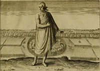 An illustration from Admiranda narratio fida tamen, de commodis et incolarvm ritibvs Virginiæ : nvper admodvm ab Anglis, qvi à Dn. Richardo Greinvile equestris ordinis viro eò in coloniam anno M.D. LXXXV. dedvcti svnt inventæ, svmtus faciente Dn. VValtero Raleigh equestris ordinis viro fodinarv stanni præfecto ex avctoritate serenissimæ reginæ Angliæ (1590)