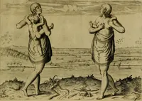 An illustration from Admiranda narratio fida tamen, de commodis et incolarvm ritibvs Virginiæ : nvper admodvm ab Anglis, qvi à Dn. Richardo Greinvile equestris ordinis viro eò in coloniam anno M.D. LXXXV. dedvcti svnt inventæ, svmtus faciente Dn. VValtero Raleigh equestris ordinis viro fodinarv stanni præfecto ex avctoritate serenissimæ reginæ Angliæ (1590)