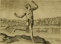 An illustration from Admiranda narratio fida tamen, de commodis et incolarvm ritibvs Virginiæ : nvper admodvm ab Anglis, qvi à Dn. Richardo Greinvile equestris ordinis viro eò in coloniam anno M.D. LXXXV. dedvcti svnt inventæ, svmtus faciente Dn. VValtero Raleigh equestris ordinis viro fodinarv stanni præfecto ex avctoritate serenissimæ reginæ Angliæ (1590)