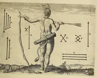 An illustration from Admiranda narratio fida tamen, de commodis et incolarum ritibus Virginiae, nuper admodum ab Anglis, qui à Dn. Richardo Greinvile equestris ordinis viro eò in coloniam anno M.D.LXXXV. : Deducti sunt inuentae, sumtus faciente Dn. VValtero Raleigh equestris ordinis viro fodinaru[m] stanni praefecto ex auctoritate serenissimae Reginae Angliae. (1608)