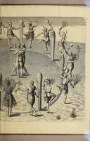 An illustration from Admiranda narratio fida tamen, de commodis et incolarum ritibus Virginiae, nuper admodum ab Anglis, qui à Dn. Richardo Greinvile equestris ordinis viro eò in coloniam anno M.D.LXXXV. : Deducti sunt inuentae, sumtus faciente Dn. VValtero Raleigh equestris ordinis viro fodinaru[m] stanni praefecto ex auctoritate serenissimae Reginae Angliae. (1608)