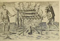 An illustration from Admiranda narratio fida tamen, de commodis et incolarum ritibus Virginiae, nuper admodum ab Anglis, qui à Dn. Richardo Greinvile equestris ordinis viro eò in coloniam anno M.D.LXXXV. : Deducti sunt inuentae, sumtus faciente Dn. VValtero Raleigh equestris ordinis viro fodinaru[m] stanni praefecto ex auctoritate serenissimae Reginae Angliae. (1590)
