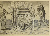 An illustration from Admiranda narratio fida tamen, de commodis et incolarum ritibus Virginiae, nuper admodum ab Anglis, qui à Dn. Richardo Greinvile equestris ordinis viro eò in coloniam anno M.D.LXXXV. : Deducti sunt inuentae, sumtus faciente Dn. VValtero Raleigh equestris ordinis viro fodinaru[m] stanni praefecto ex auctoritate serenissimae Reginae Angliae. (1590)