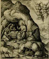 An illustration from Adnotationes et meditationes in Evangelia qvae in sacrosancto Missae sacrificio toto anno legvntur : cum Evangeliorvm concordantia historiae integritati sufficienti : accessit & index historiam ipsam euangelicam in ordinem temporis vitae Christi distribuens (1595)