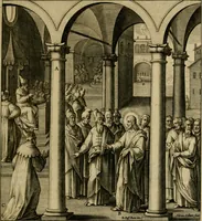 An illustration from Adnotationes et meditationes in Evangelia qvae in sacrosancto Missae sacrificio toto anno legvntur : cum Evangeliorvm concordantia historiae integritati sufficienti : accessit & index historiam ipsam euangelicam in ordinem temporis vitae Christi distribuens (1595)
